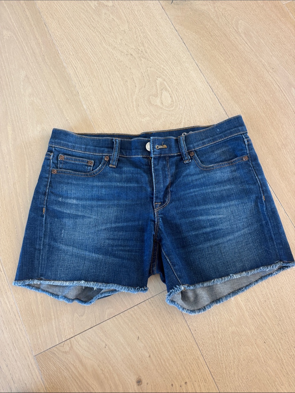 J. Crew Dark Blue Denim Frayed Hem Shorts